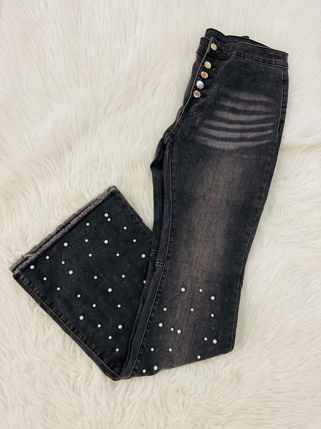 Black Pearly High Rise Flares