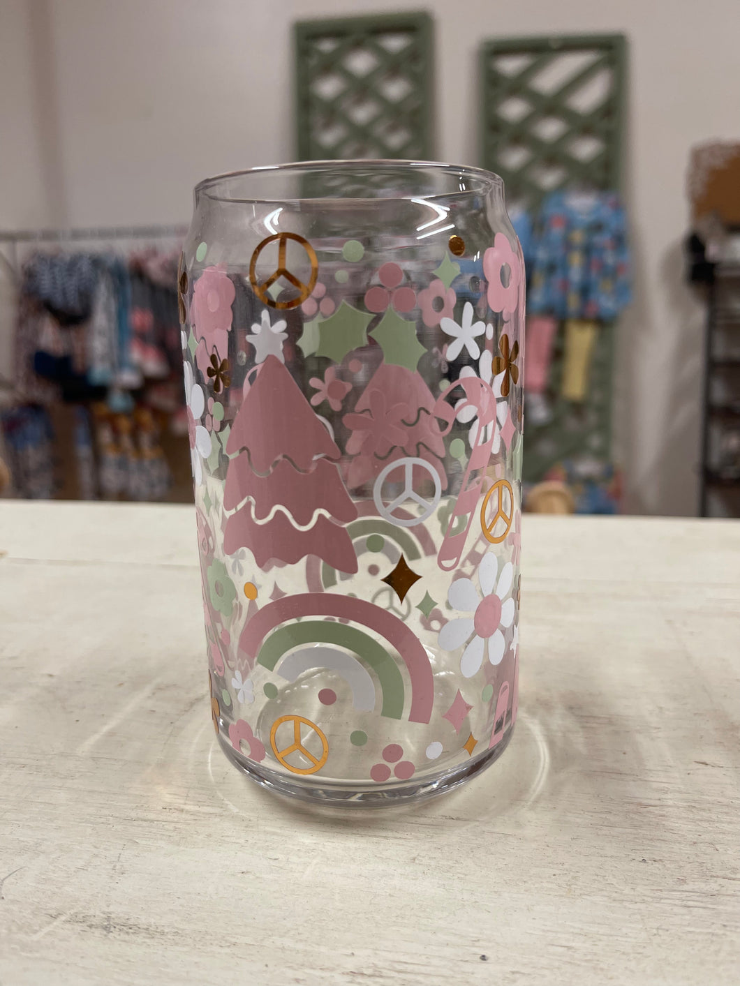Retro Christmas Glass Cup