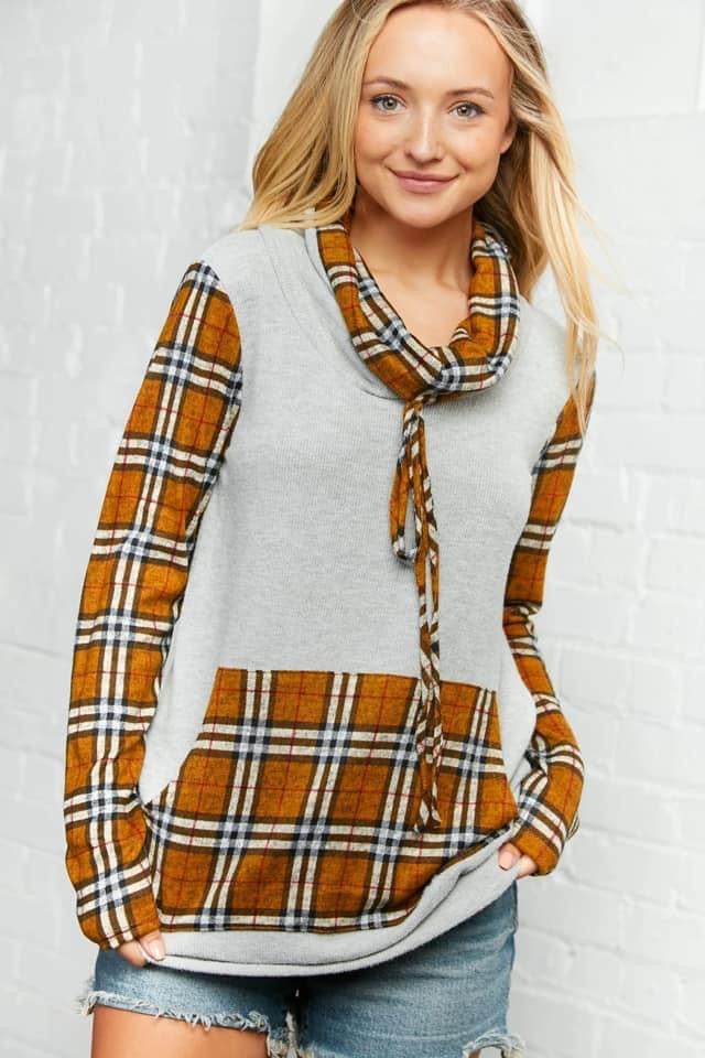Plaid Cowlneck Sweater