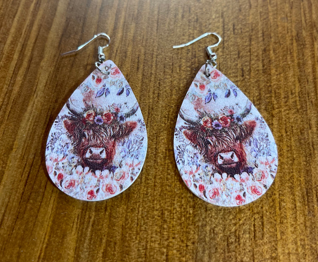 Floral Highland Cow Earrings